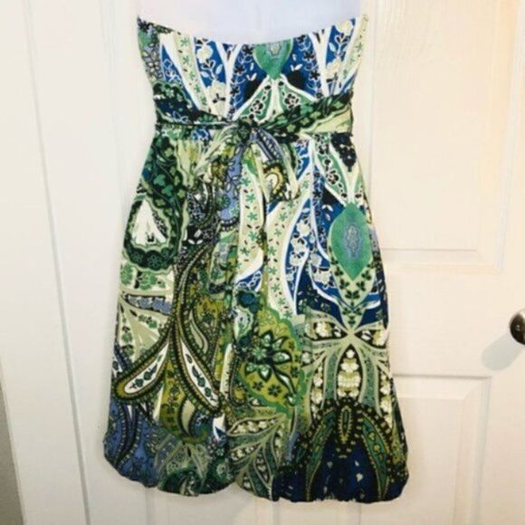 Ruby Rox Strapless Floral Balloon Paisley Mini Dress Crochet Lace Green Black M - Picture 6 of 11